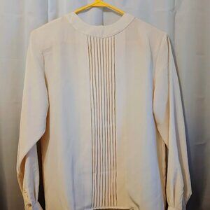 Nwt KB LAWRENCE Silky Blouse women 6 Apricot Ivory Pleated front Keyhole back LS
